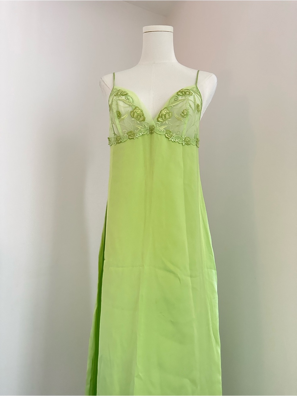 La Perla 💚Lace-Trim Slip Dress in Lime Green